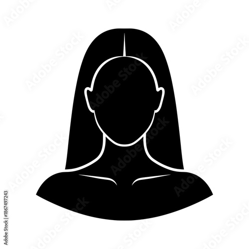 Anonymous female silhouette with long straight hair, generic avatar or profile icon.