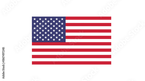 American Flag with Stars and Stripes on White Background