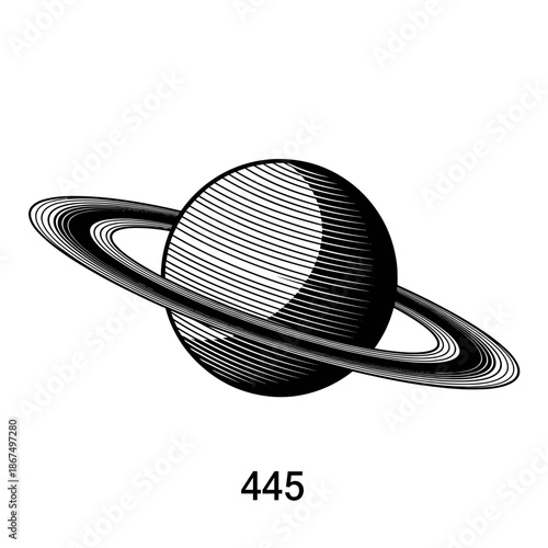 Vintage engraved illustration of Saturn with its iconic rings, celestial astronomy art.