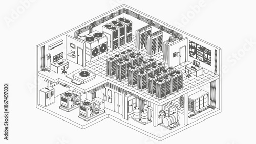 Data center server room isometric illustration