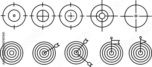 Target icon set. Collection of icon with outline style symbol for business strategy, achievement, success, marketing. Vector illustration.