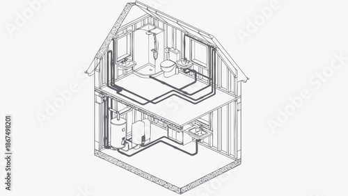 Diagram illustrating plumbing system in a residential house