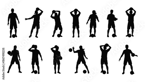 Silhouettes of people displaying various active poses and movements