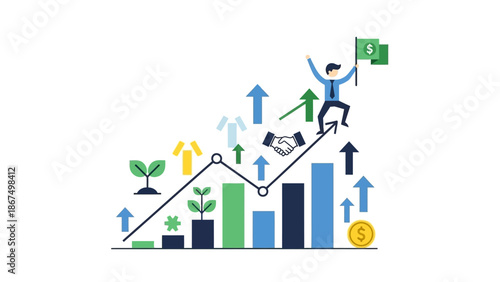 Business growth chart, success, investment, financial progress, reaching goals