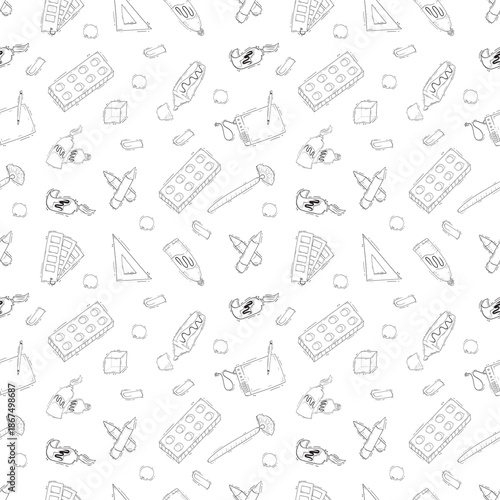 Hand drawn artist tool seamless pattern
