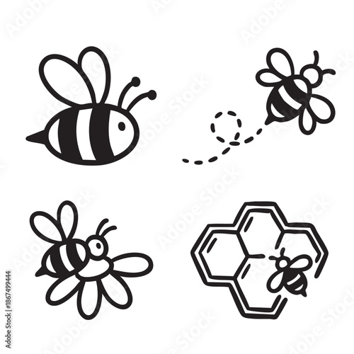 Hand Drawn Doodle Icon Set of Honey Bees