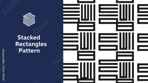 Black outline stacked rectangle geometric seamless pattern