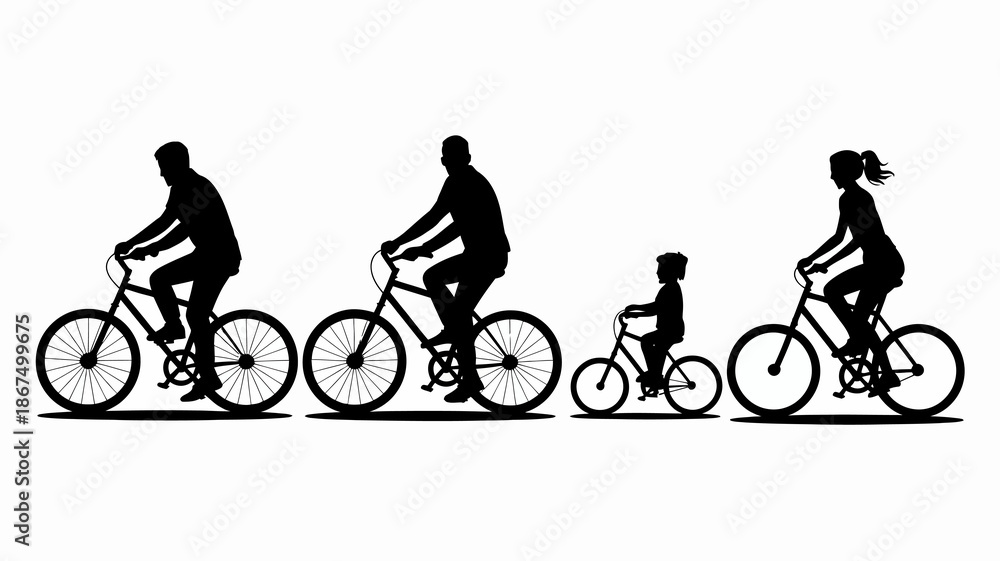 Fototapeta premium a silhouette depiction of a family enjoying a leisurely bike ride together on a sunny day showcasing togetherness high quality professional detailed modern elegant stylish clean