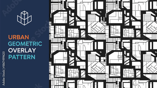 Black outline geometric urban abstract seamless pattern
