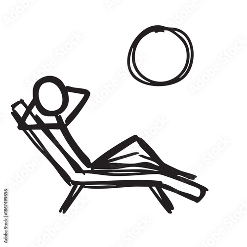 Hand Drawn Line Doodle Icon of a Man Sunbathing