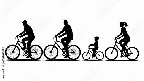 a silhouette depiction of a family enjoying a leisurely bike ride together on a sunny day showcasing togetherness high quality professional detailed modern elegant stylish clean