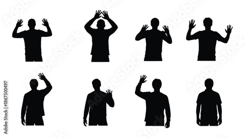 Silhouettes of people demonstrating different hand gestures and body poses