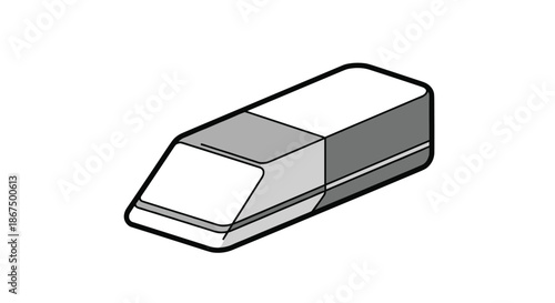 Traditional grey and white pencil eraser shown from an isometric perspective isolated against a solid white background.