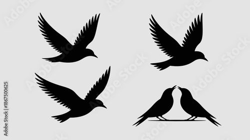 a striking silhouette depiction features four birds in dynamic flight with two birds facing each other creating a captivating avian scene high quality professional detailed modern