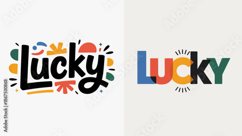 the image displays two variations of the word lucky presented in vibrant and playful typographic designs with distinct color palettes high quality professional detailed modern elegant