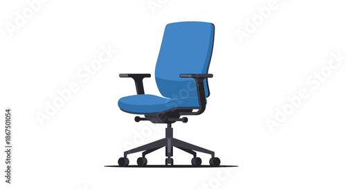 Modern ergonomic blue office chair with armrests and wheels shown from a side angle against a white background.