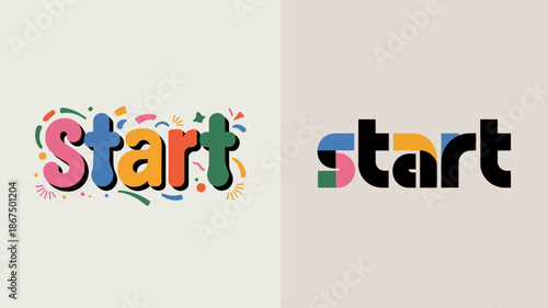a comparative visual study presenting the word start in two distinct typographic styles one playful and the other minimalist high quality professional detailed modern elegant stylish