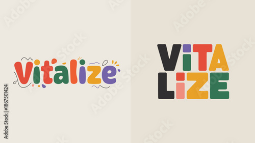 a visual comparison of the vitalize brand logo in two distinct color schemes and typographic styles focusing on brand identity high quality professional detailed modern elegant