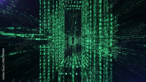 neon green data streams in digital cyberspace, futuristic data visualization