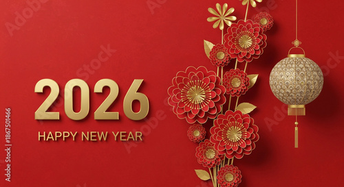 A festive greeting card design on a textured red background