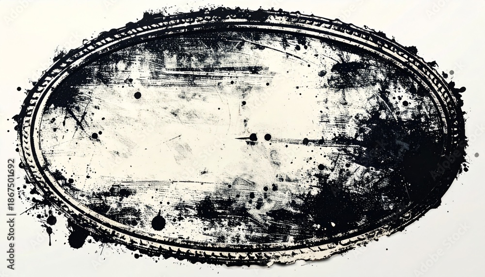 Obraz premium Grunge Black Oval Frame with Texture on White Paper Background