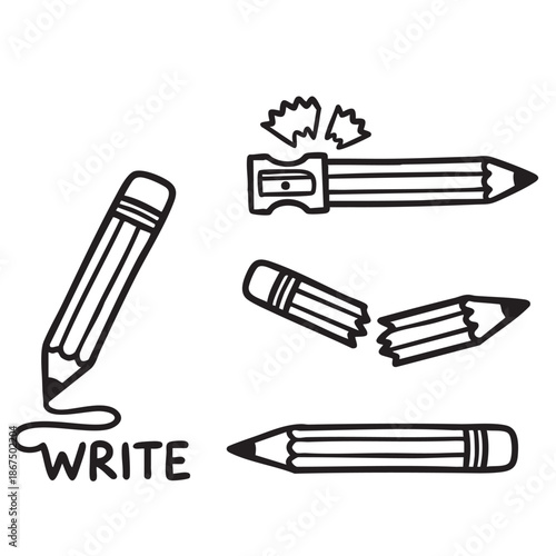 Hand Drawn Writing Pencils and Stationery Doodle