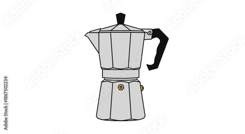 Classic silver moka pot stovetop espresso maker with black handle used for brewing traditional italian coffee at home.