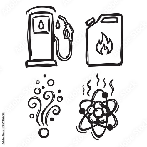 Hand Drawn icons of Petrol and chemical icons, petrol storage bottle