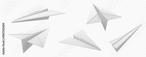 Realistic paper plane and origami airplane icon set. 