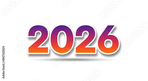 The number 2026 is the main subject, centrally positioned in the frame, against a plain white background