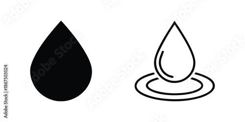 Water Drop Icon Set: Minimalist Flat and Outline Droplet Vector Illustration