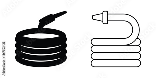 Garden Hose Icon Set: Outline and Solid Flat Vector Illustration