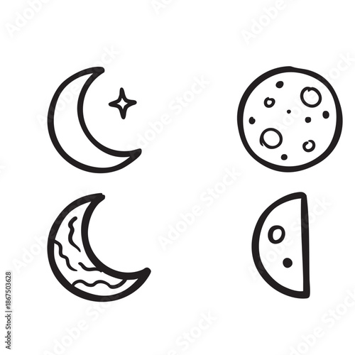 Hand Drawn Moon Phases and Planet Doodle