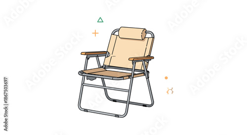 Portable folding camping chair in a beige color designed for outdoor activities, relaxation, and comfortable backyard seating.