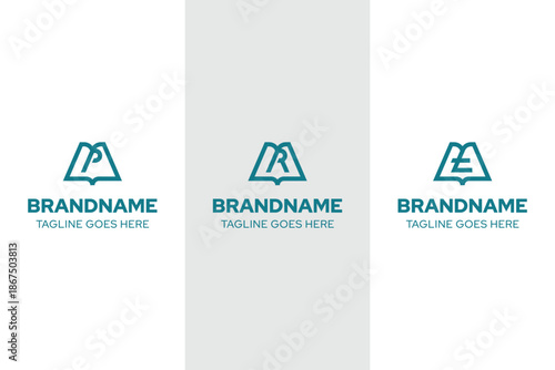 Letter P R T Book Simple Logo Set, symbolizing knowledge, learning, and clarity