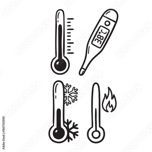 Hand Drawn Thermometer and Temperature Icons