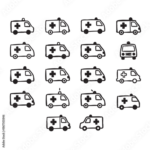 Hand Drawn Cars and Vehicle Icons Grid