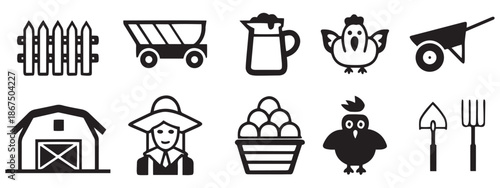 Farm & Agriculture Icons – Barn, Tractor, Tools & Animals Vector Pack .