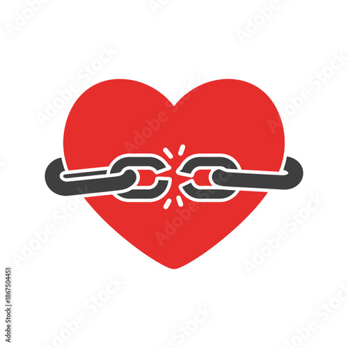 Red heart with a broken chain wrapped around it.