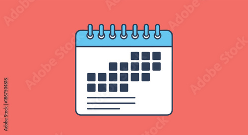Colorful monthly calendar icon with a blue header and grid pattern set against a solid red background for scheduling themes.