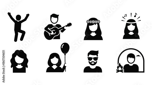 Diverse group of people icons depicting celebration music and happy moments