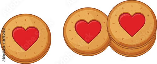 Heart shaped cookie biscuits collection vector illustration with sweet romantic bakery treats isolated on white background for dessert design
