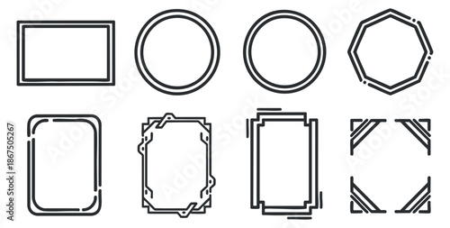 A set of decorative frames in minimalist outline vector style, perfect for graphic design and branding projects