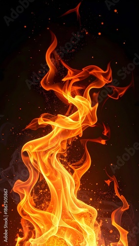 Wallpaper Mural Dramatic Orange Flames with Smoke and Sparks on Dark Background Fire Element Torontodigital.ca