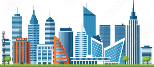 Modern city skyline vector illustration with skyscrapers and urban buildings isolated on white background for architecture and business design
