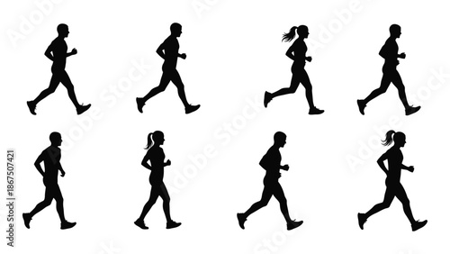 Silhouettes of people running illustrating activity and fitness in a simple style