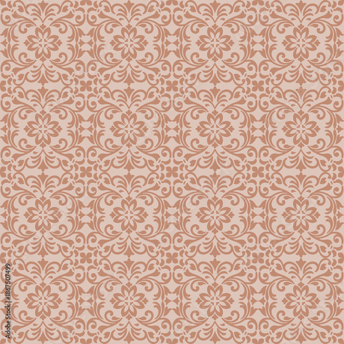 Beige damask pattern vector in elegant seamless style, classic decorative damask pattern vector for wallpapers, vintage floral damask pattern vector for textiles and luxury backgrounds