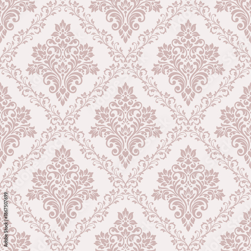 Pink damask pattern vector in elegant seamless style, classic decorative damask pattern vector for wallpapers, vintage floral damask pattern vector for textiles and luxury backgrounds