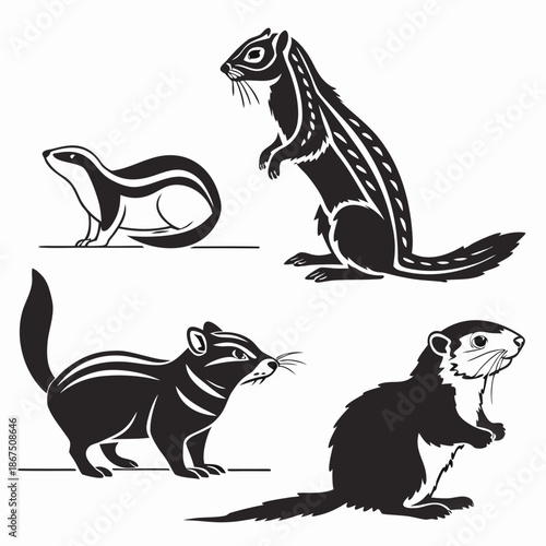 Four silhouettes of chipmunks