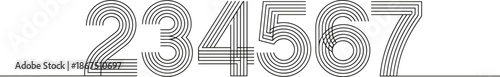 Retro multi line numeral set featuring the numbers two through seven for chronological data visualization and countdown event branding.